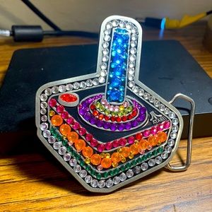 Atari Joystick Rhinestone Belt Buckle, 3.5 x 5